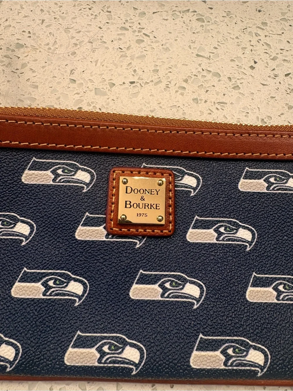 Dooney & Bourke Navy and Brown Seahawks Signature Wristlet